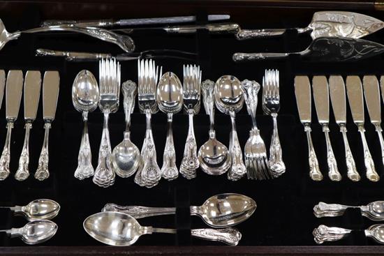 A canteen of Kings pattern silver plated cutlery in a mahogany free-standing canteen.